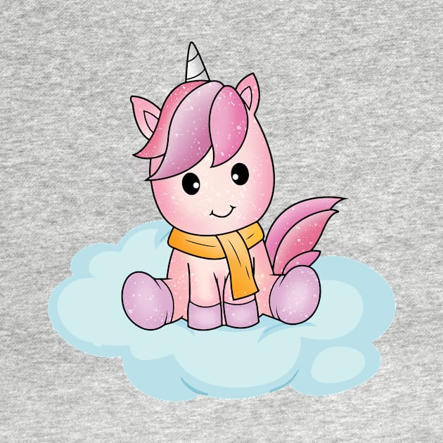 An adorable unicorn riding on a cloud by CreativeXpro